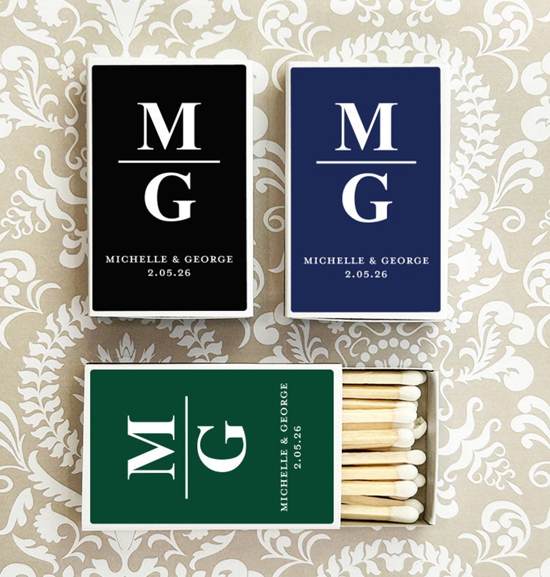 Wedding Bulk Matches Stacked Monogram Personalized Matchboxes Etsy