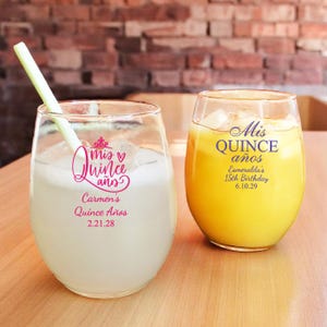 Sweet 16 or Quince Anos Birthday Personalized Stemless Wine Glass, Birthday Party Favors, CL82 (Set of 24)