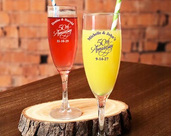 Personalized 50th Anniversary Champagne Flutes: Set of 24