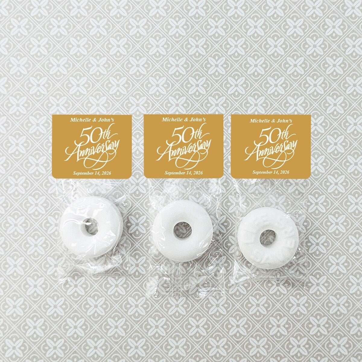 Printed Personalized Life Savers® Mints Candy Favors with 50th Anniversary Labels, Golden Anniversary Wedding Mint Party Favors (Set of 50)