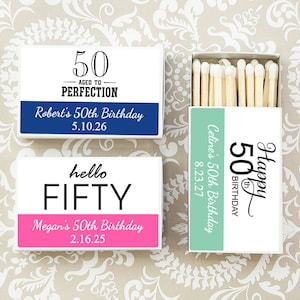 Birthday Bulk Matches, Fifty 50th Birthday Personalized Matchboxes, 50th Birthday Matches Party Favors CL113 (Set of 50)