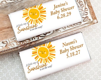 Printed Personalized Hershey&#39;s Chocolate Bars A Little Ray Of Sunshine Is On The Way Labels, Baby Shower Favors CL95 (Set of 12)