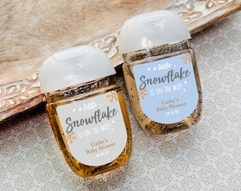 LABELS Only Personalized A Little Snowflake Is On The Way Labels For Sanitizers, Baby Shower Winter Loop or Vertical Labels (Set of 18)