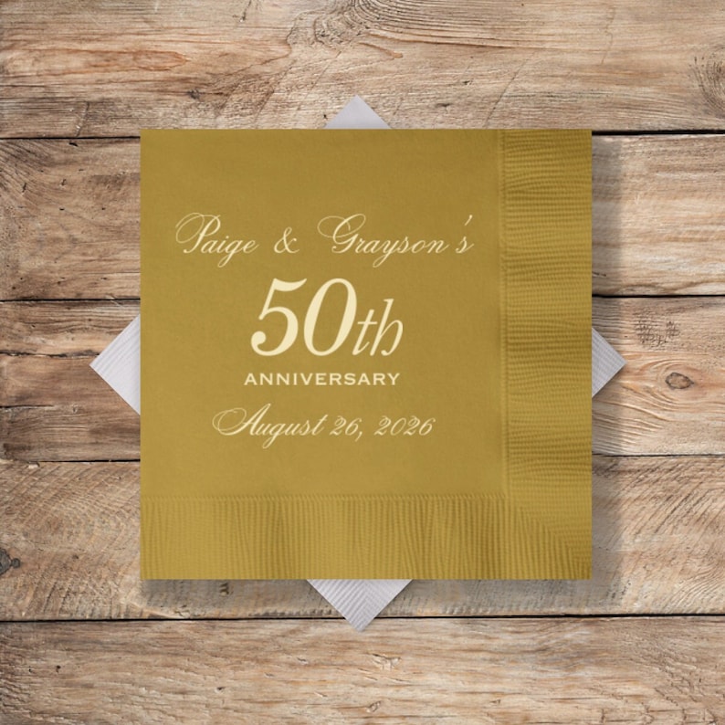 50th Anniversary Printed Personalized Cocktail Napkins, 50th