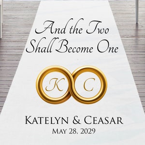 And The Two Shall Become One With Gold Rings - Plain White 33g Non-Woven Fabric - Wedding Ceremony Aisle Runner