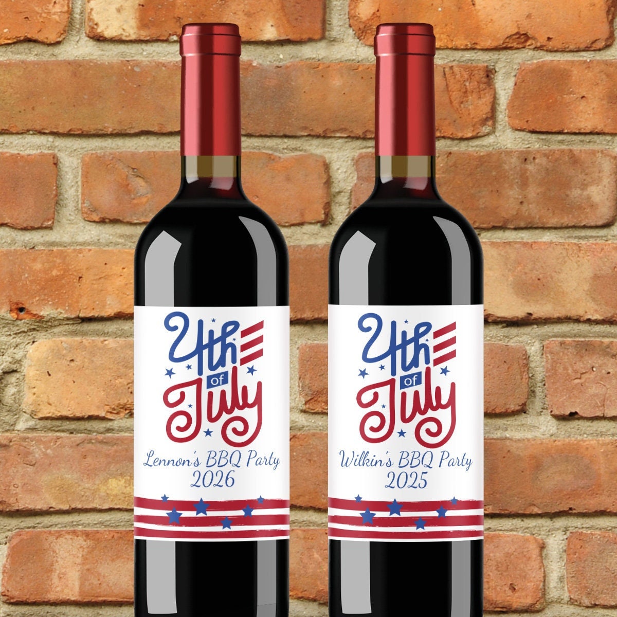 Printed Personalized Wine Bottle Labels Patriotic 4th of July Design Favors, 4th of July Wine Champagne Bottle Stickers CL118 (Set of 12)