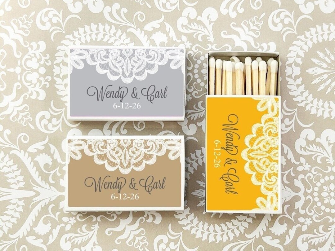 Wedding Bulk Matches, Lace Personalized Matchboxes Matches, Lace