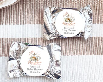 Printed Personalized York Peppermint Pattie with A Little Pumpkin Is On The Way Labels, York Peppermint Pattie Party Favors, (Set of 24)