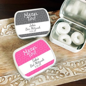 Printed Personalized White Mint Tin Empty Tin with Mitzvah Labels, Treat Box Container Bat Mitzvah Bar Mitzvah Party Favors CL97 (Set of 10)