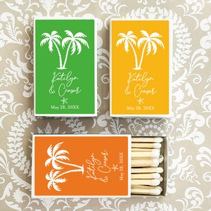 Wedding Bulk Matches, Palm Tree Personalized Matchboxes Matches, Palm Tree Matchboxes Wedding Party Favors, Set of 50