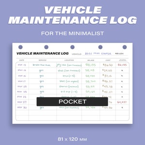 Pocket Vehicle Maintenance Log for the Minimalist • Printable PDF Inserts • Planner • Instant Download • Minimal Car Log