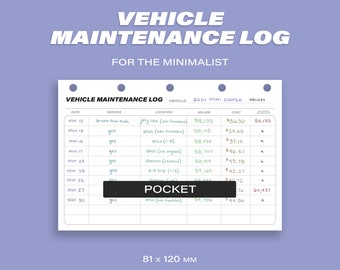 Pocket Vehicle Maintenance Log for the Minimalist • Printable PDF Inserts • Planner • Instant Download • Minimal Car Log