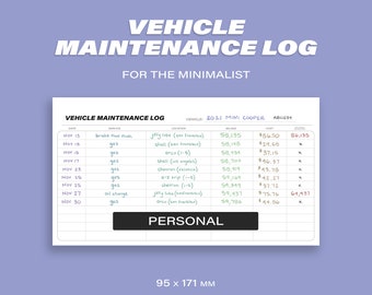 Personal Vehicle Maintenance Log for the Minimalist • Printable PDF Inserts • Planner • Instant Download • Minimal Car Log