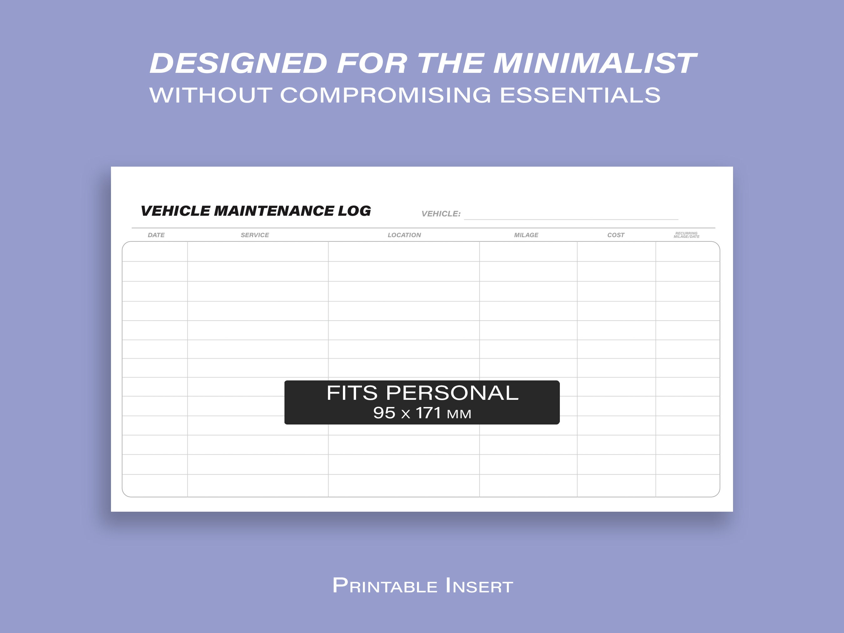 Personal Vehicle Maintenance Log for the Minimalist • Printable PDF ...