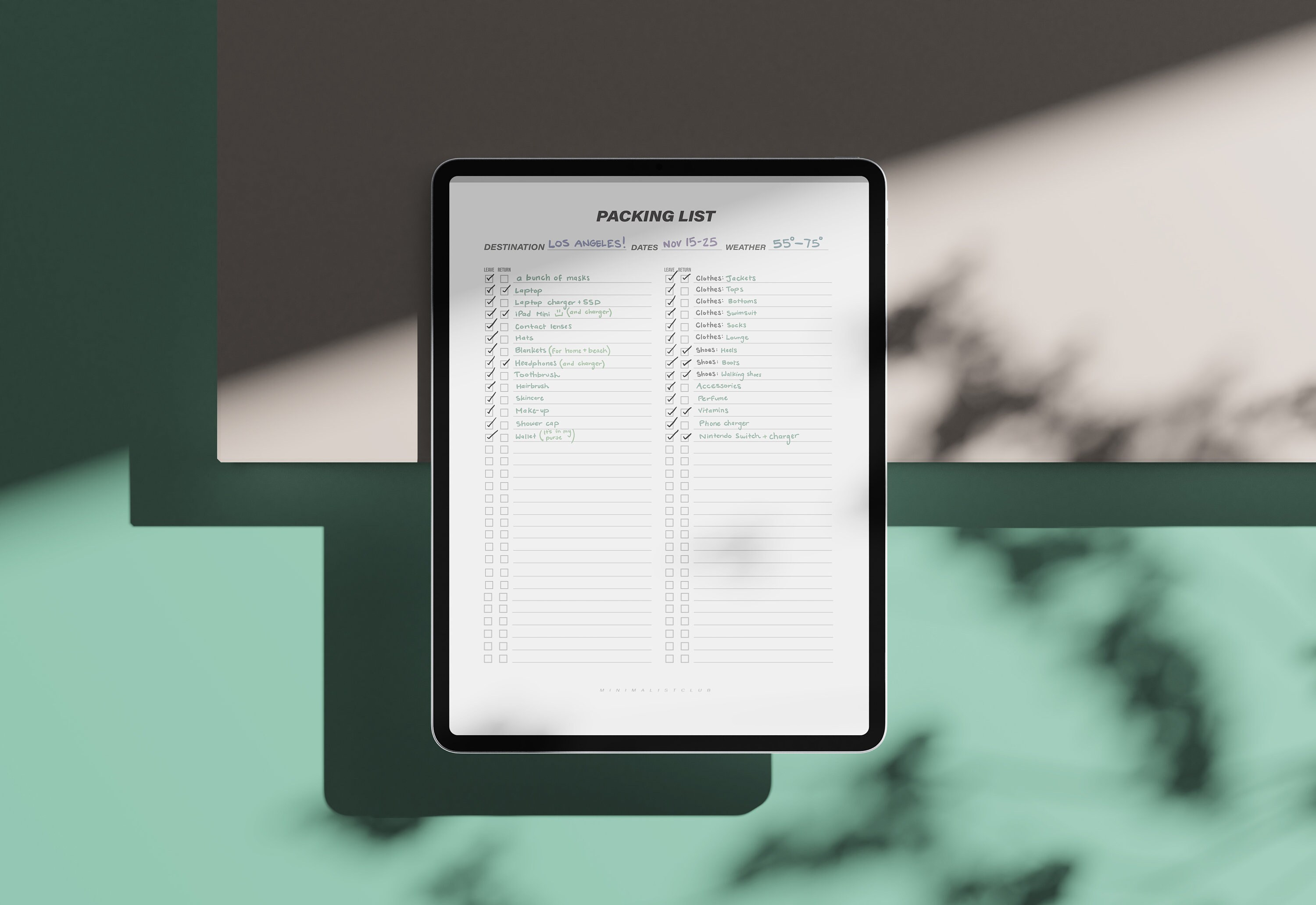 Packing Lists for the Minimalist Printable PDF Travel Planner ...
