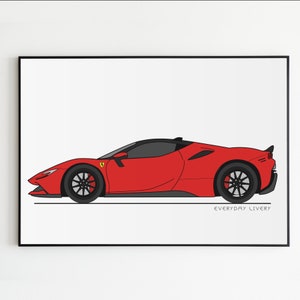 Performance Hybrid Supercar SF90 Unframed Poster | Automotive Art | Wall Art | Custom Car Poster | Hybrid Supercar Picture | Supercar Art