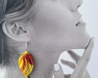 Fabric earrings with a pretty origami leaf, fabric earrings, origami jewelry