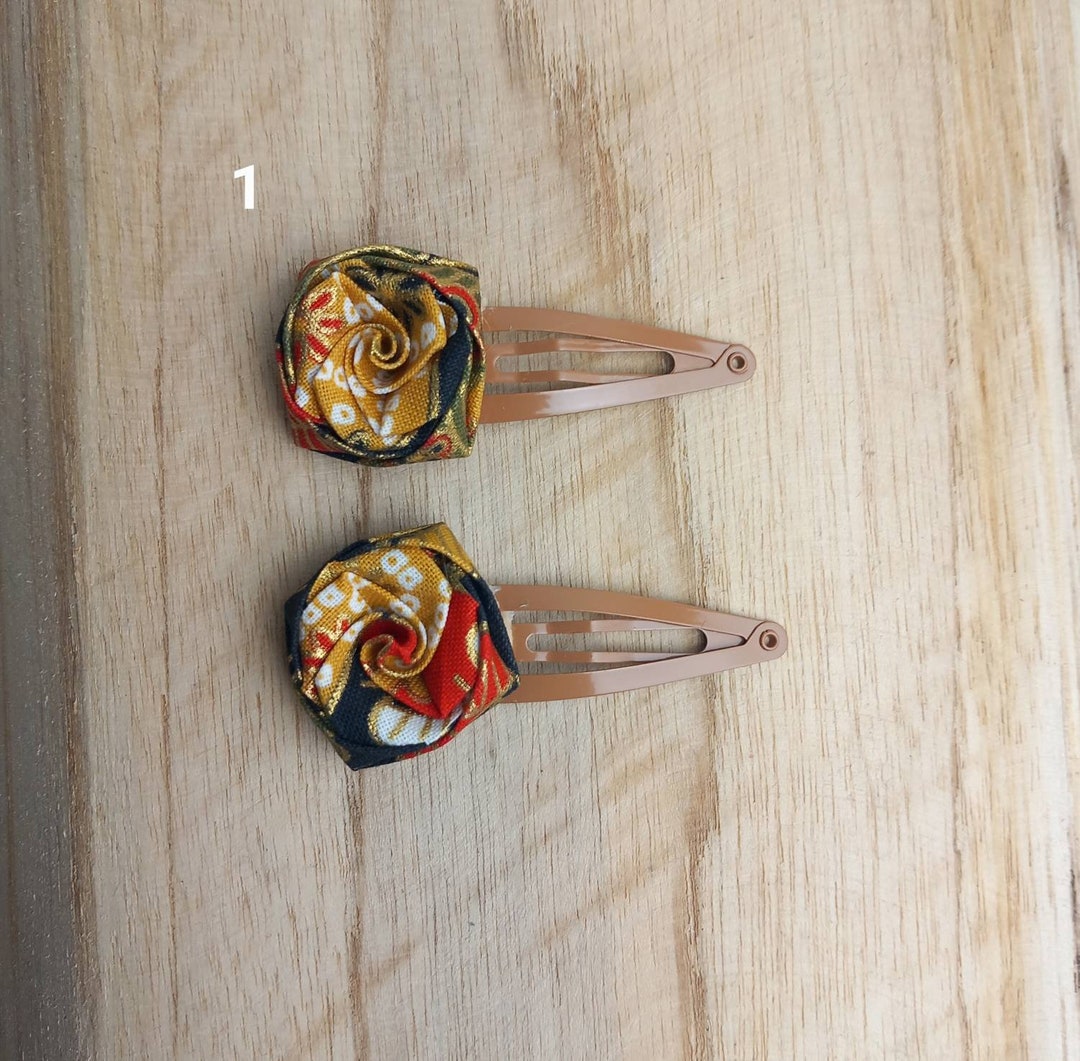 Barrettes With a Pretty Origami Rose Fabric Flower Japanese Etsy