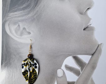 Fabric earrings with a pretty origami leaf, fabric earrings, origami jewelry
