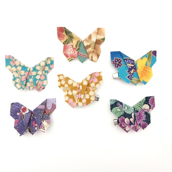 Barrettes avec un papillon en origami, papillon en tissu, tissu japonais   -