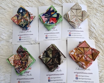 Beautiful brooch with a stylish fabric flower, accessory for scarf, for hat, origami jewelry