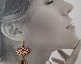 Unique lotus flower earrings, origami earrings with Japanese fabric