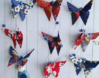 0112 Origami Butterfly Hanging Decoration in Fabric • Boho Bedroom and Wellness Decor • Essential Oil Diffuser Mobile • Poetic Gift