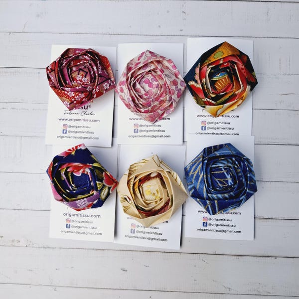 Fabric diamond brooch, fabric flower brooch, fabric origami brooch