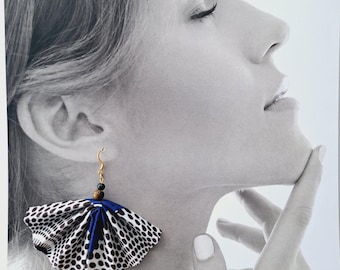 Earrings with a pretty origami fan, fabric earrings, wax fabric