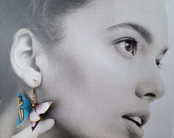 Earrings with a pretty origami butterfly, fabric earrings