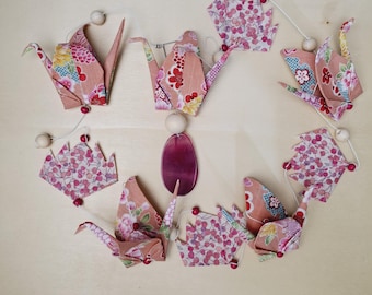 Essential oil diffuser pendants, origami crane and lotus flower pendants made of fabric. 0130