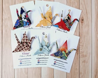 Origami fabric crane brooches