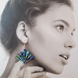 Earrings with a pretty origami fan, fabric earrings, origami jewelry