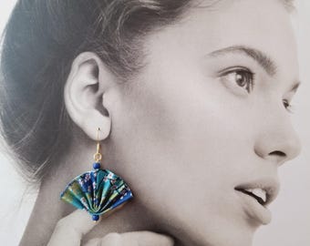 Earrings with a pretty origami fan, fabric earrings, origami jewelry