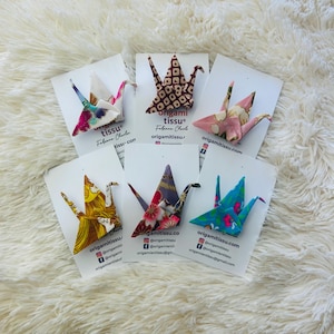 Origami fabric crane brooches