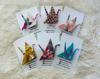 Origami fabric crane brooches
