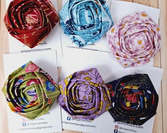 Fabric diamond brooch, fabric flower brooch, fabric origami brooch