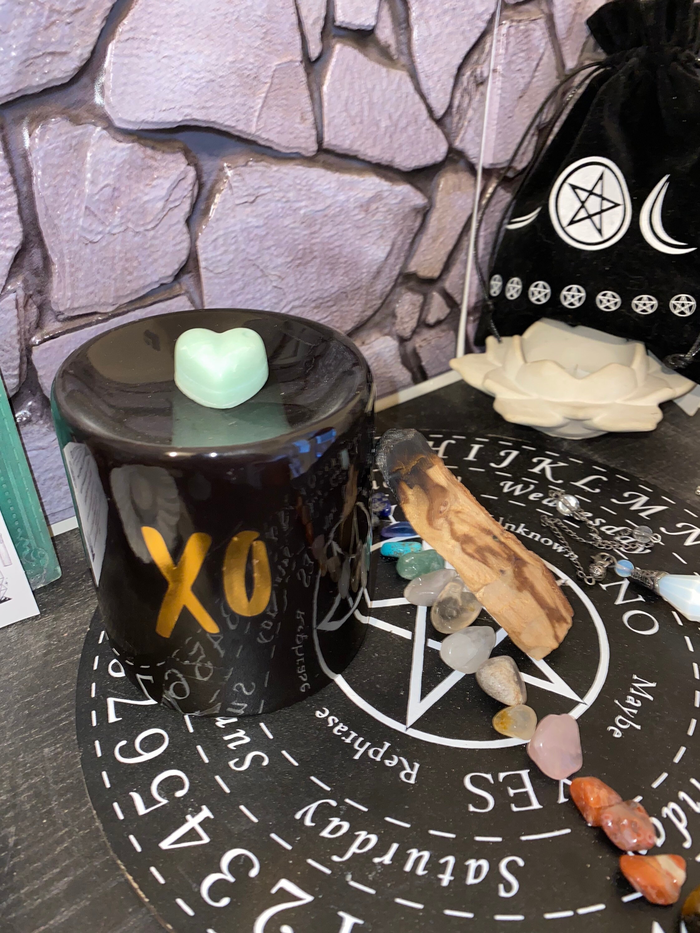 Brûleur Fondants Parfumé, Huile Essentielle, Parfumée. Model Câlins et Bisous, Noir Simple, Vert Eau