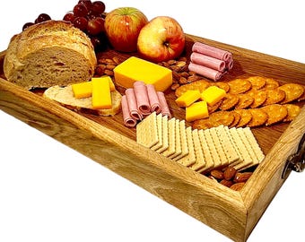 Handmade white oak charcuterie board with vintage handles, charcuterie tray, wooden charcuterie tray, vintage charcuterie tray