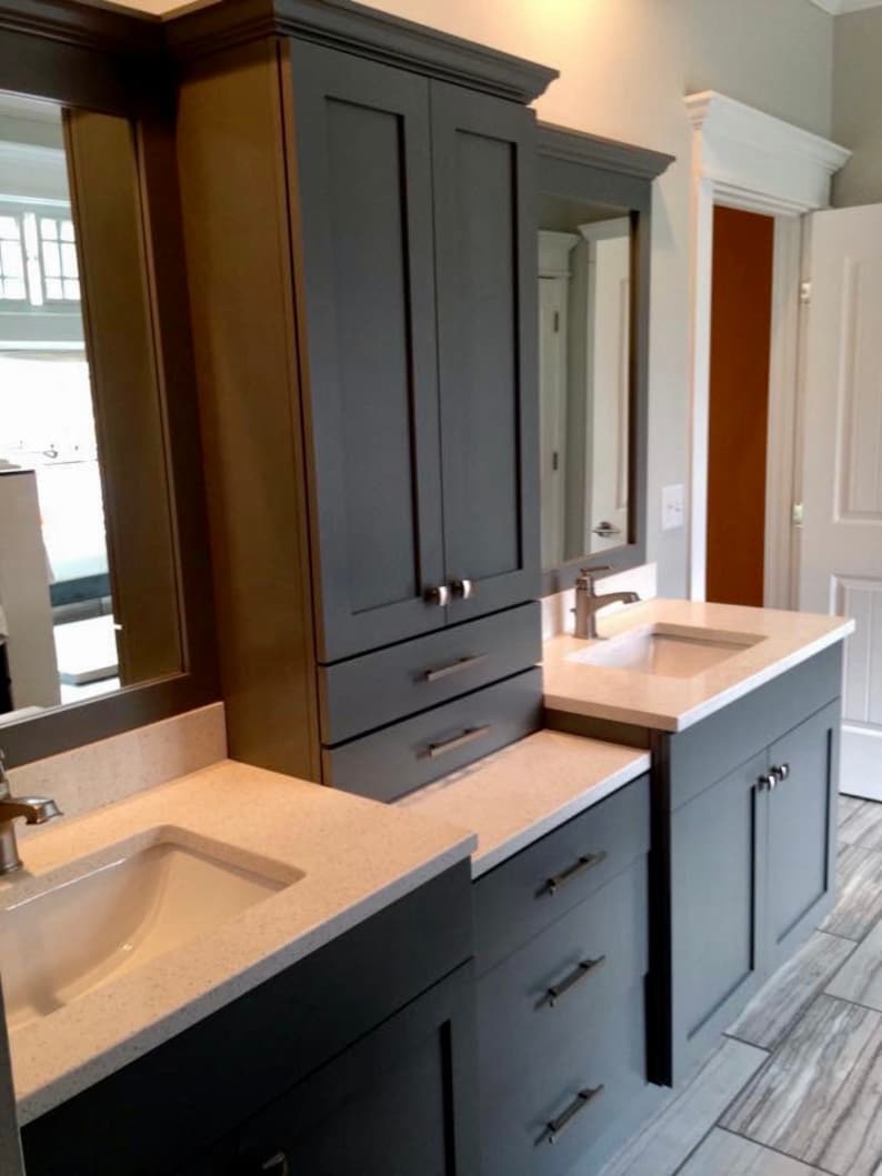 Modern Gray Shaker Style Master Vanity With Center Tower Etsy