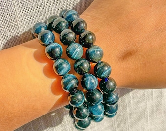 Blue Tiger Eye Bracelet 10MM | Strength • Stability | Healing Energy | Gifts | Crystal Bead Bracelet | Mala bracelet | Meditation
