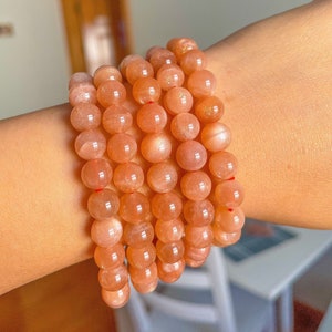 FLASHY HQ Peach Moonstone Sunstone Bracelets | Joy • Soothing | Healing Energy | Gifts | Crystal Bead Bracelet | Mala bracelet | Meditation