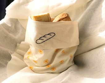 embroidered cloth to cover the bread, bag with suns for the kitchen, minimalism embroiderey design, home handmade decoration, gift for mom