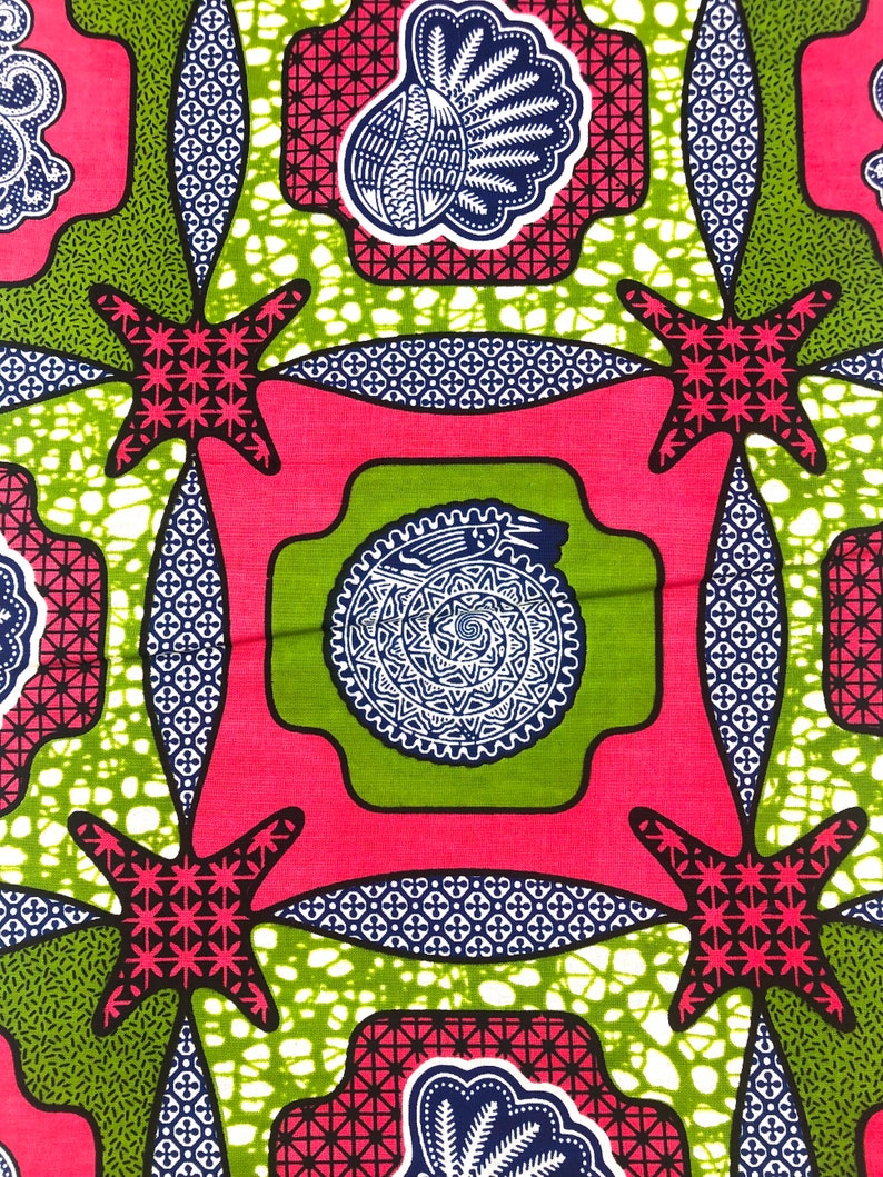 Pink Green and Blue Shell Ankara African Fabric - Etsy