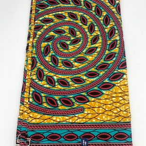 Gold, pink and blue circle African Fabric