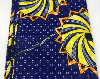 Navy blue, yellow and orange Ankara fabric , circle design