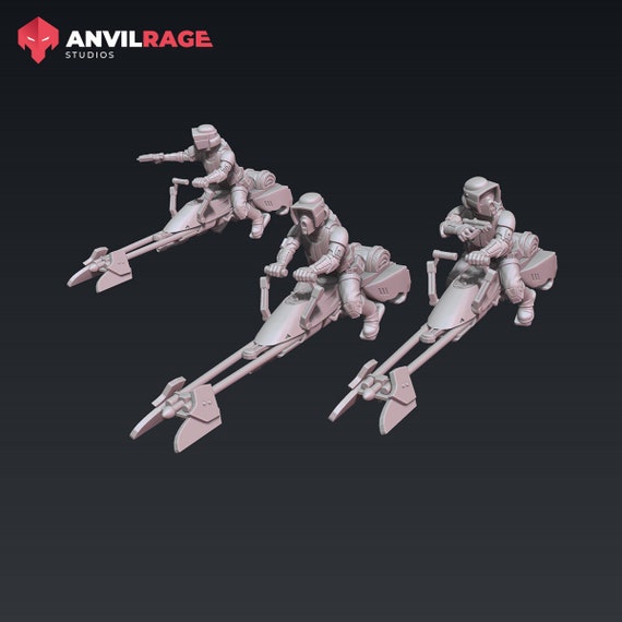 Scout Bikes with Trooper - 3 Pack Set 1 | Anvilrage | 35mm | SW Legions | DnD Miniatures  | Sci-Fi | SW Miniatures