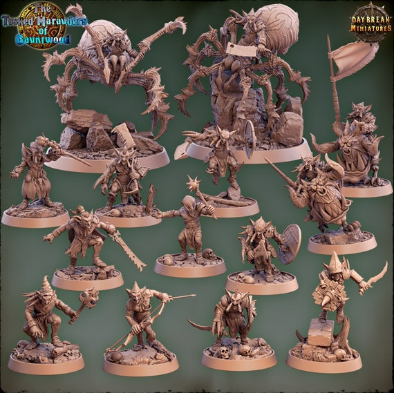 Goblins - Tusked Marauders of Gauntwood - 14 Piece Compete Set | DnD Miniatures| Tabletop Miniature | Fantasy-War Games