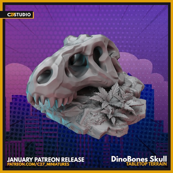 DinoBones Skull | DnD Miniatures  | Tabletop Miniature | Props | Terrain | Scatter
