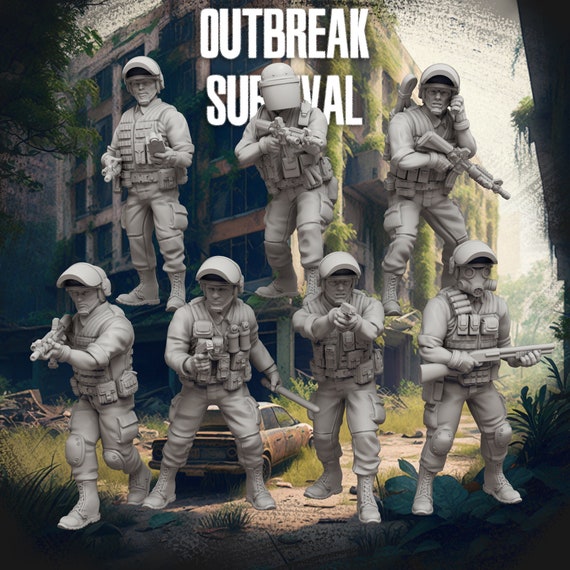 The Agency - Outbreak Survival - Set of 7 | DnD Miniatures  | Sci-Fi | Cyberpunk | Walking Dead | Wasteland | Zombicide